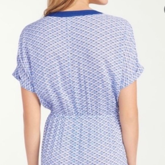 🎉HP🎉 TOMMY BAHAMA Blue Sea Shells Fan Festival Split Neck Dress Size M EUC - Picture 2 of 16